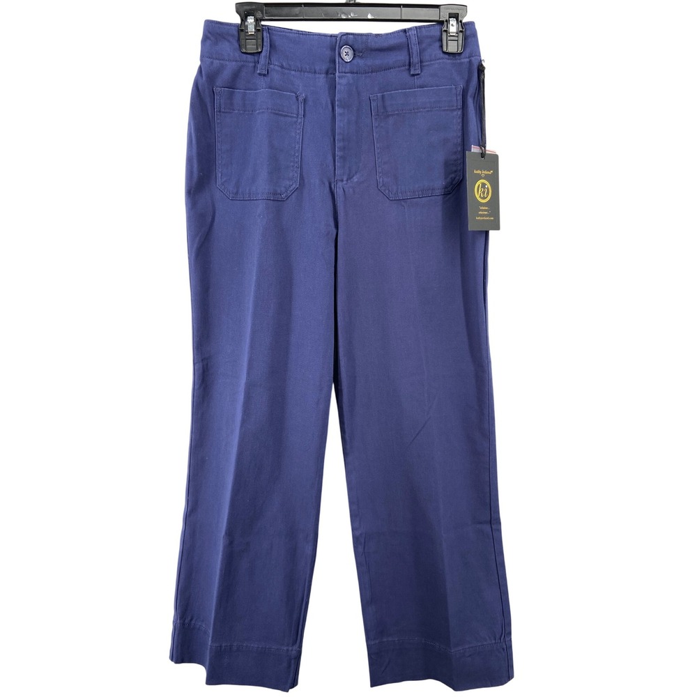 Kathy Ireland Pants Sz 4 Cropped‎ Wide Leg Utility Blue Casual Front Pockets New